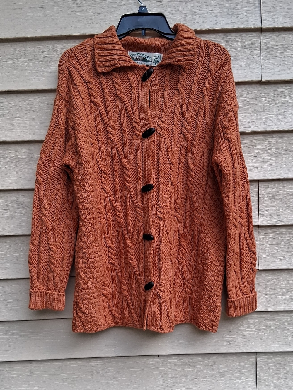 Aran Crafts‎ Burnt Orange Cable Knit Button-Up Cardigan